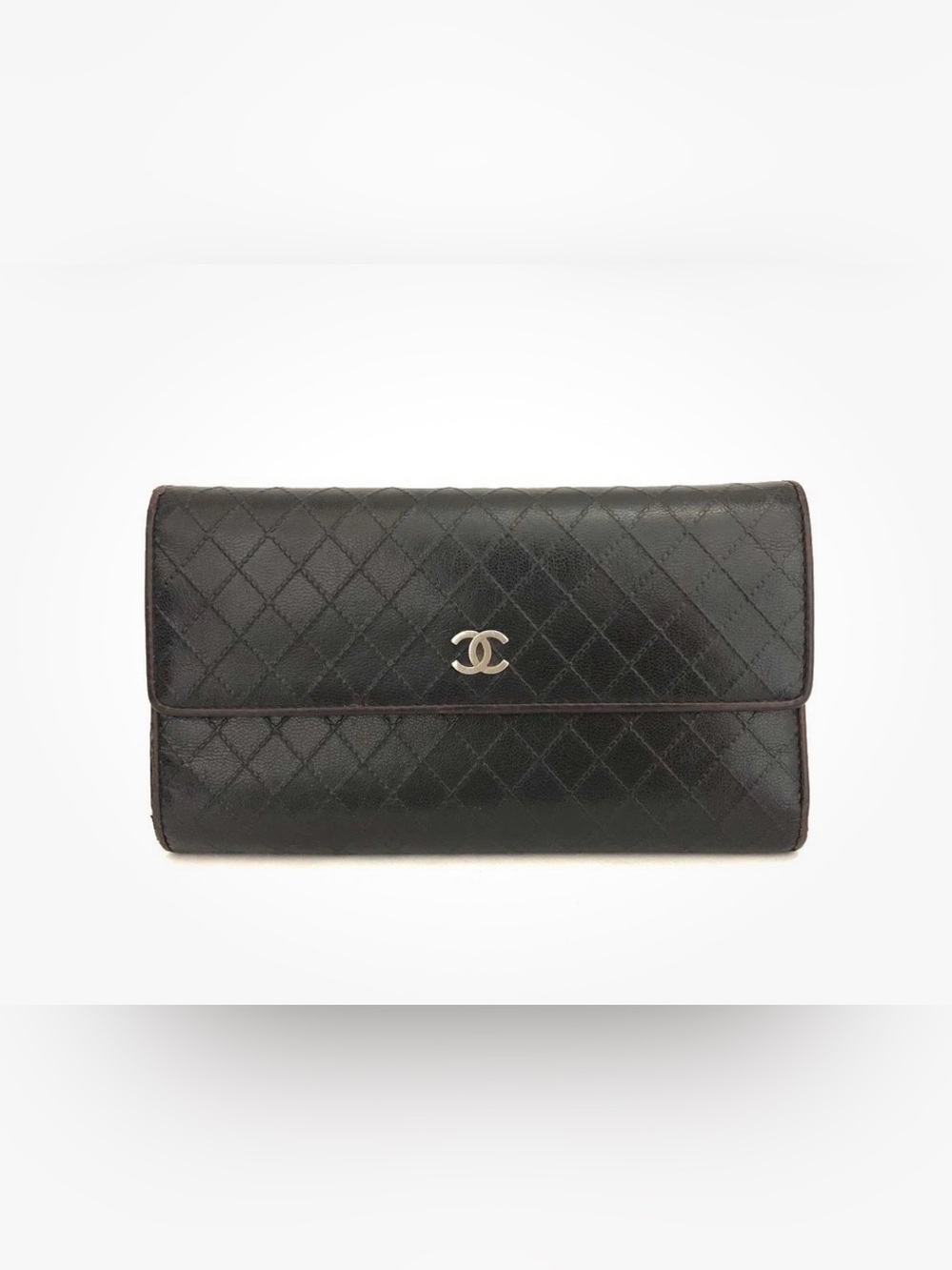 CHANEL Black Calfskin Diamond Stitched Flap Wallet